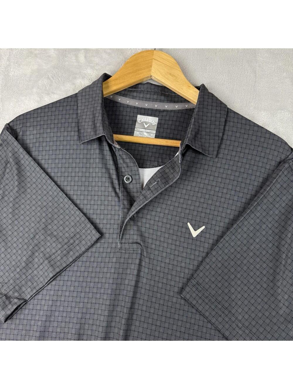 Callaway Opti Dri Polo Shirt Grey Check Performance Golf Size M Preppy Summer